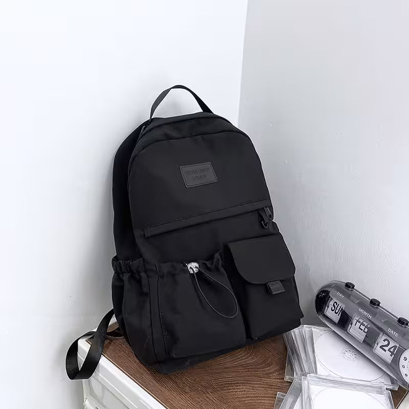 School Backpacks | Multi-Pocket Laptop Bag with Contrast Straps & Drawstring Side Pockets | Unisex Aesthetic College Bag