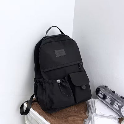 School Backpacks | Multi-Pocket Laptop Bag with Contrast Straps & Drawstring Side Pockets | Unisex Aesthetic College Bag