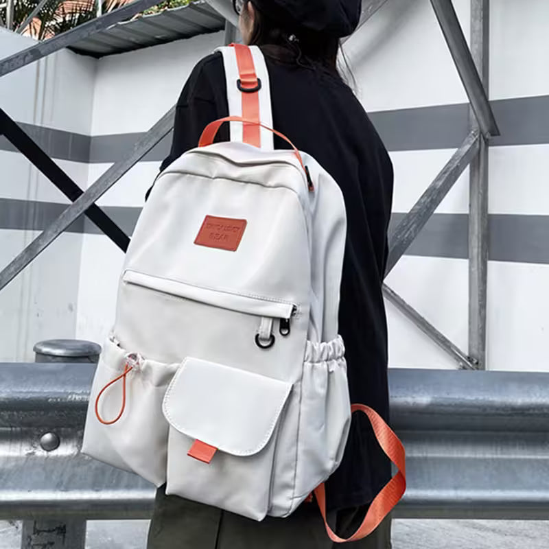 School Backpacks | Multi-Pocket Laptop Bag with Contrast Straps & Drawstring Side Pockets | Unisex Aesthetic College Bag