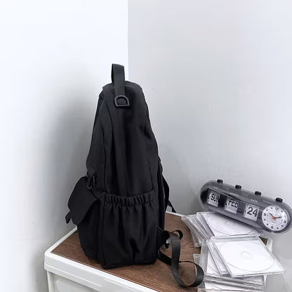 School Backpacks | Multi-Pocket Laptop Bag with Contrast Straps & Drawstring Side Pockets | Unisex Aesthetic College Bag