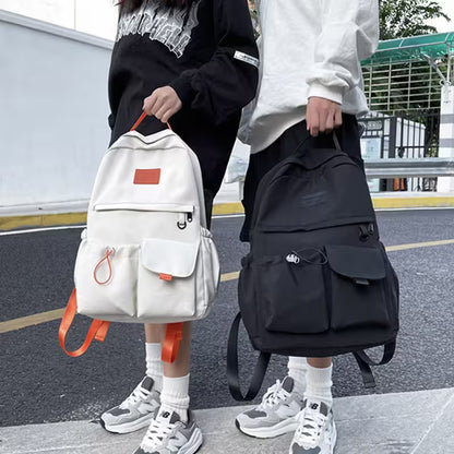 School Backpacks | Multi-Pocket Laptop Bag with Contrast Straps & Drawstring Side Pockets | Unisex Aesthetic College Bag