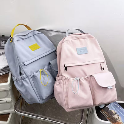 School Backpacks | Multi-Pocket Laptop Bag with Contrast Straps & Drawstring Side Pockets | Unisex Aesthetic College Bag