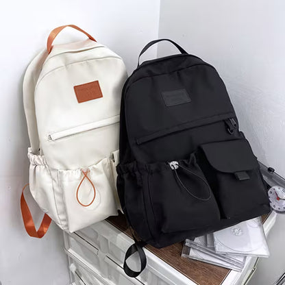 School Backpacks | Multi-Pocket Laptop Bag with Contrast Straps & Drawstring Side Pockets | Unisex Aesthetic College Bag