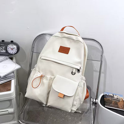 School Backpacks | Multi-Pocket Laptop Bag with Contrast Straps & Drawstring Side Pockets | Unisex Aesthetic College Bag