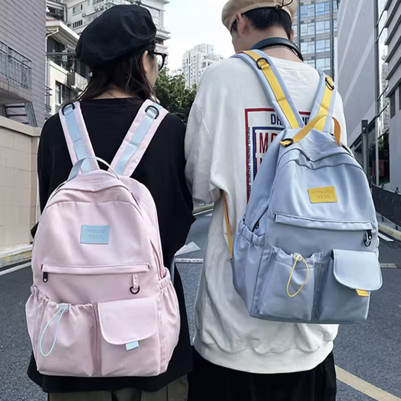 School Backpacks | Multi-Pocket Laptop Bag with Contrast Straps & Drawstring Side Pockets | Unisex Aesthetic College Bag
