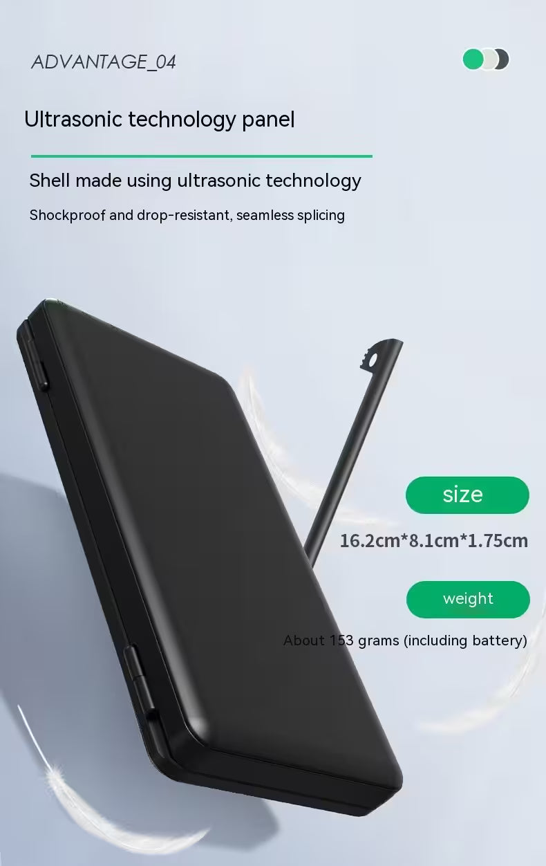 Black phone case with ultrasonic technology panel on a light gray background