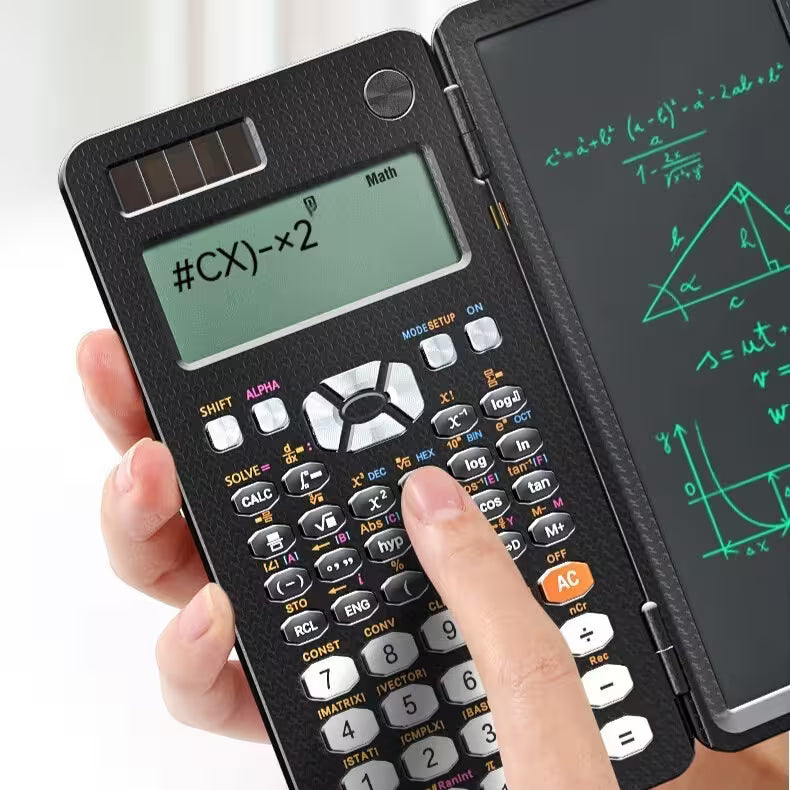 Scientific calculator with a screen displaying mathematical equations