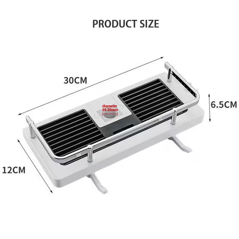 Measurement chart of a kitchen knife holder with dimensions labeled.
