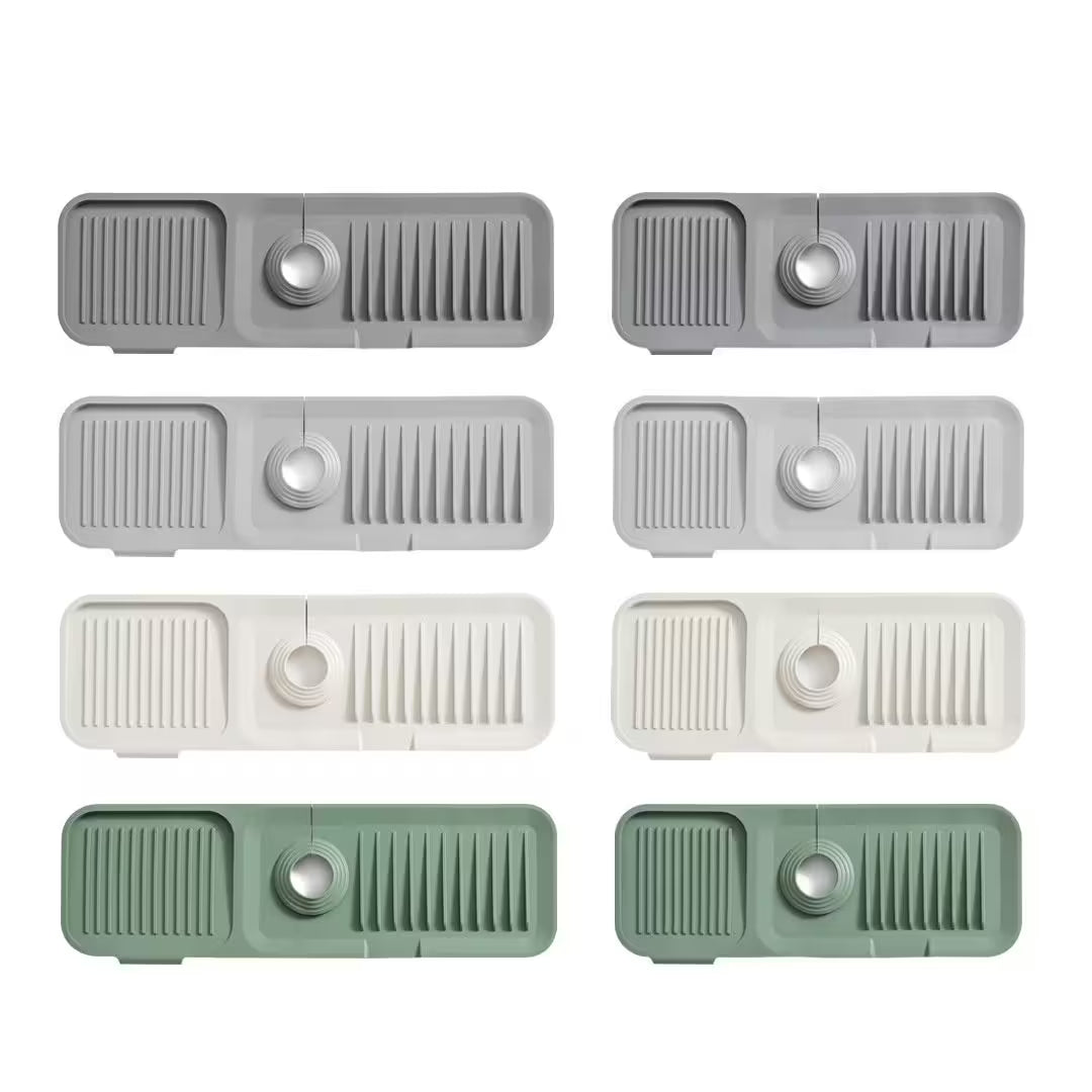 Set of eight rectangular plastic components in gray, white, and green on a white background