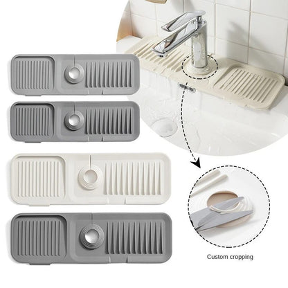Set of three adjustable kitchen sink strainers with a close-up of one in use.