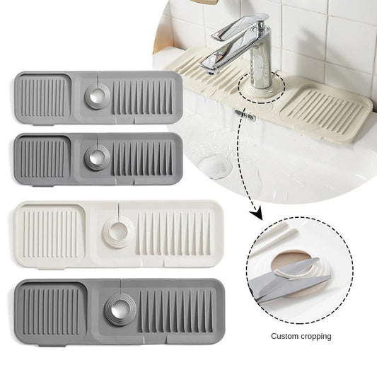 Set of three adjustable kitchen sink strainers with a close-up of one in use.