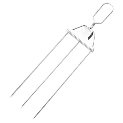 Metal skewer with a holder on a white background