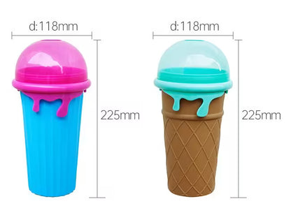 Two ice cream-shaped cups with dimensions labeled on a white background