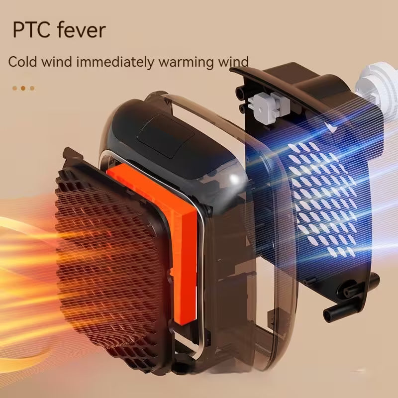 Portable heater with cold wind and warm air blowing effect on a beige background