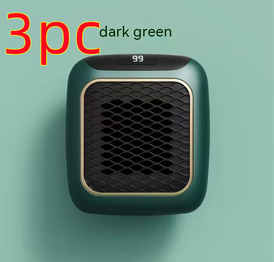 Dark green air purifier with '3pc dark green' text on a light green background
