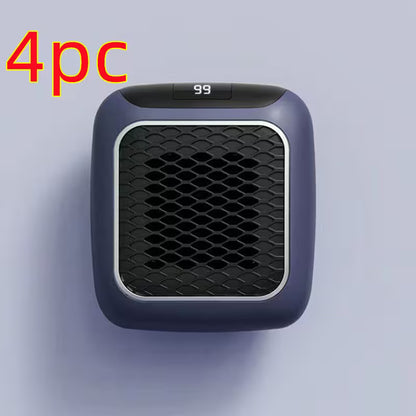 Black air purifier with textured front panel on a light gray background, labeled '4pc' in red text.