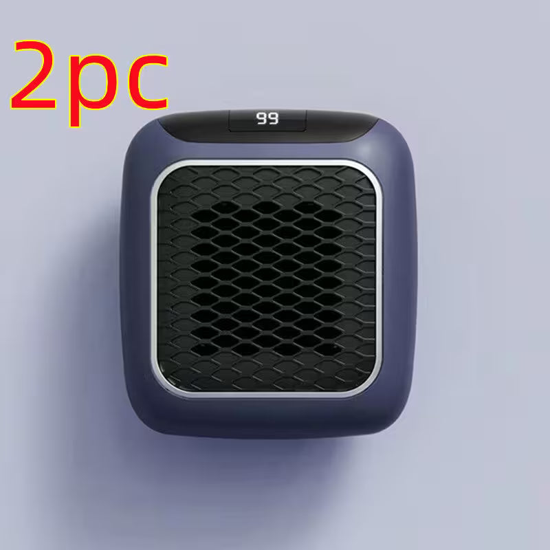 Blue air purifier with digital display on a light gray background, labeled '2pc' in red.