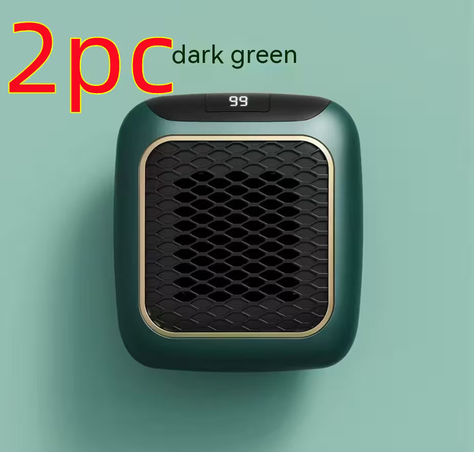 Dark green electronic device with black grille on a light green background, labeled '2 pc dark green'.