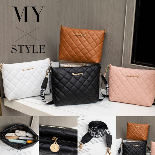 Collection of quilted handbags in various colors with 'Samantha' branding.