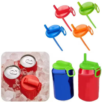 Colorful drink lids with straws and ice cube trays on a white background