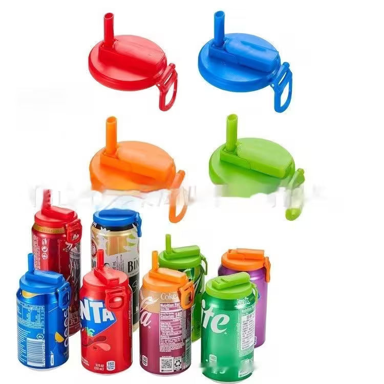 Colorful plastic drink containers with lids on a white background