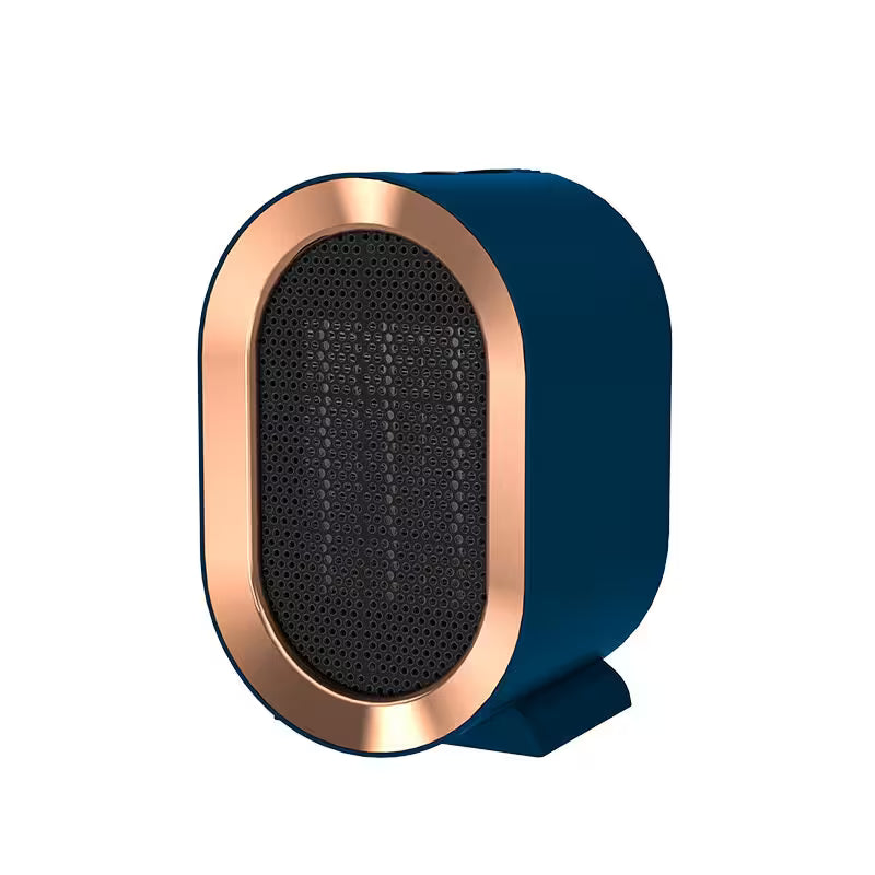 Blue and rose gold speaker on a white background
