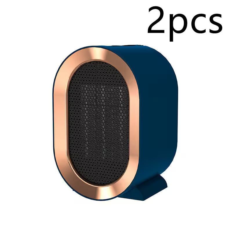 Blue and rose gold speaker with '2pcs' text on a white background