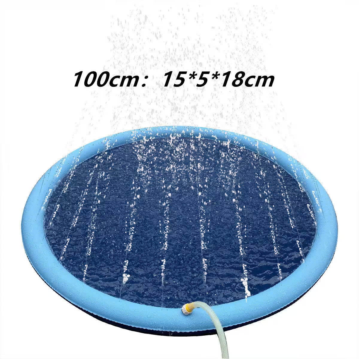 Blue inflatable pool with water splashes on a white background