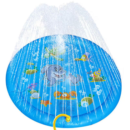 Inflatable splash pad with cartoon characters on a white background