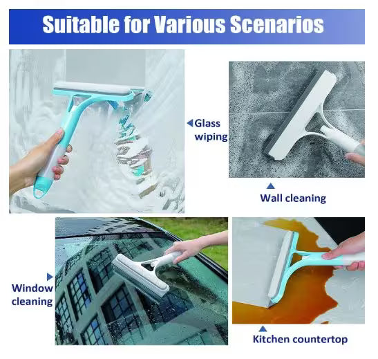 Cleaning tool being used for glass, wall, window, and kitchen countertop cleaning.