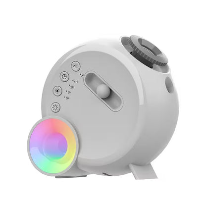 White device with a colorful circular light on a white background
