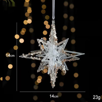 Decorative star-shaped ornament with measurements on a blurred light background