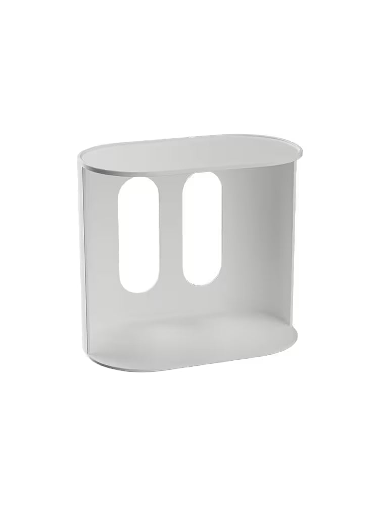 White cylindrical product with cut-out design on a white background