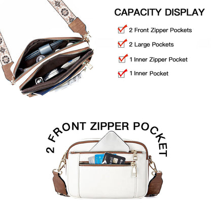 Handbag with multiple pockets and capacity features displayed on a white background