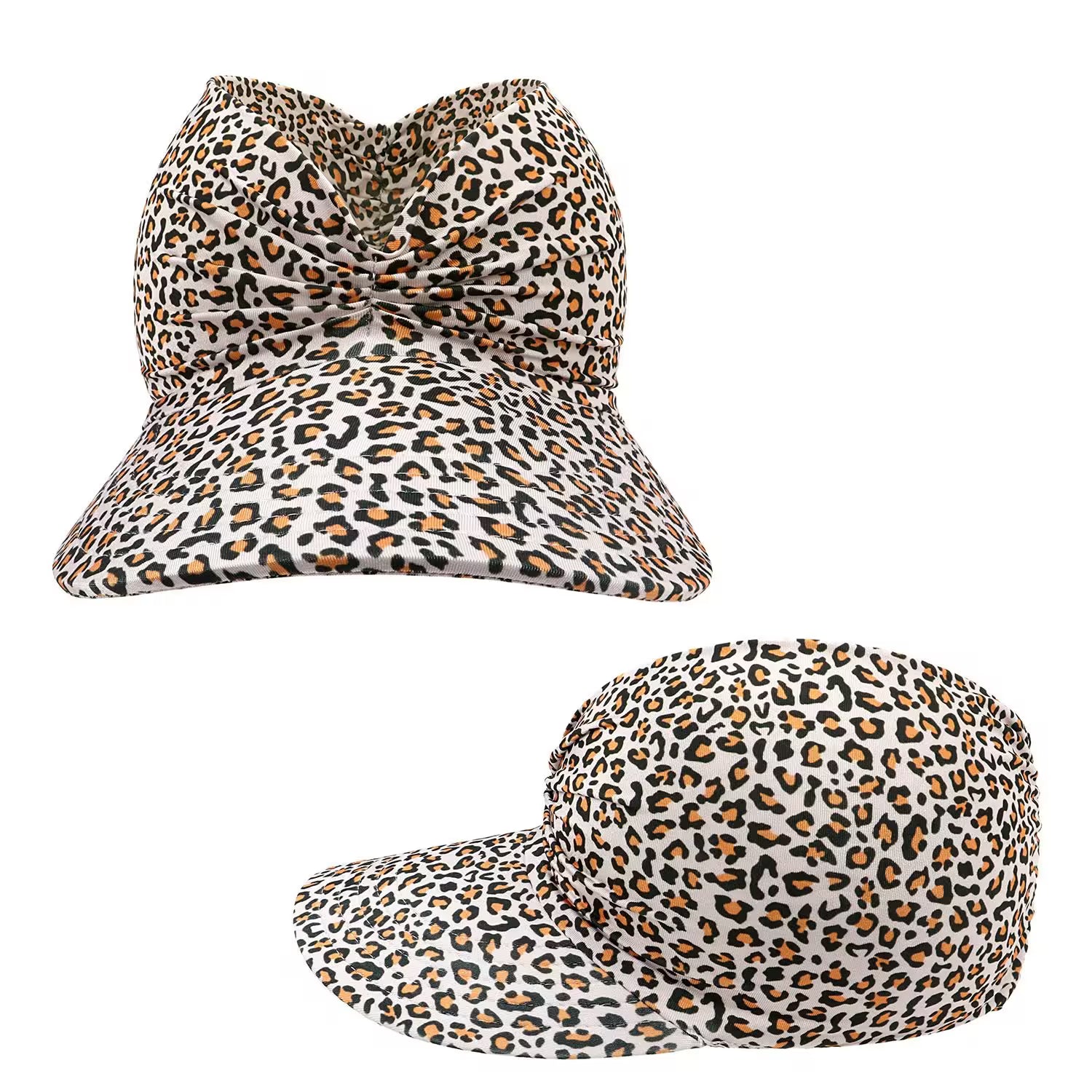 Leopard print bucket hat on a white background