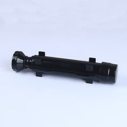 Black cylindrical object on a white background