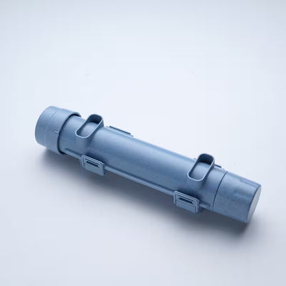 Blue cylindrical object on a light gray background