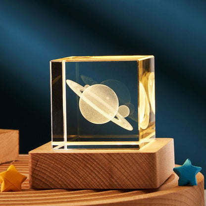 Warm Light Saturn Crystal Cube Lamp