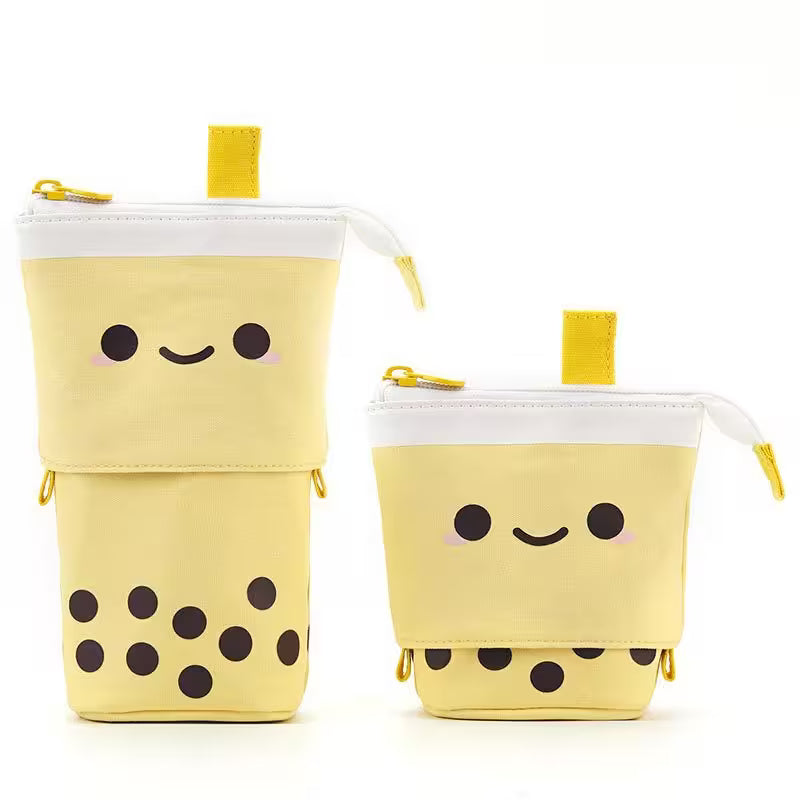 Telescopic Pencil Bag With Cute Smiley Face | Pop-Up Canvas Pencil Case | 5 Colors | School, Desk & Stationery Organizer for Students