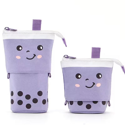 Telescopic Pencil Bag With Cute Smiley Face | Pop-Up Canvas Pencil Case | 5 Colors | School, Desk & Stationery Organizer for Students