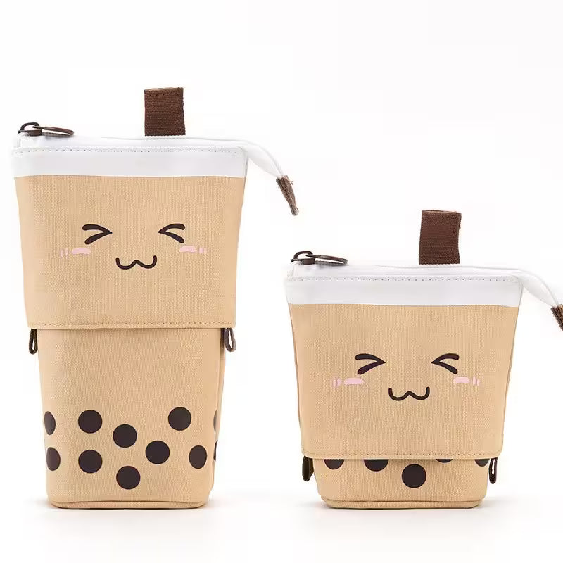 Telescopic Pencil Bag With Cute Smiley Face | Pop-Up Canvas Pencil Case | 5 Colors | School, Desk & Stationery Organizer for Students