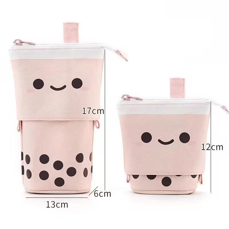 Telescopic Pencil Bag With Cute Smiley Face | Pop-Up Canvas Pencil Case | 5 Colors | School, Desk & Stationery Organizer for Students