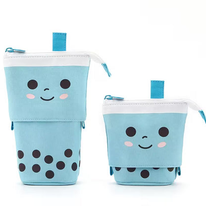 Telescopic Pencil Bag With Cute Smiley Face | Pop-Up Canvas Pencil Case | 5 Colors | School, Desk & Stationery Organizer for Students