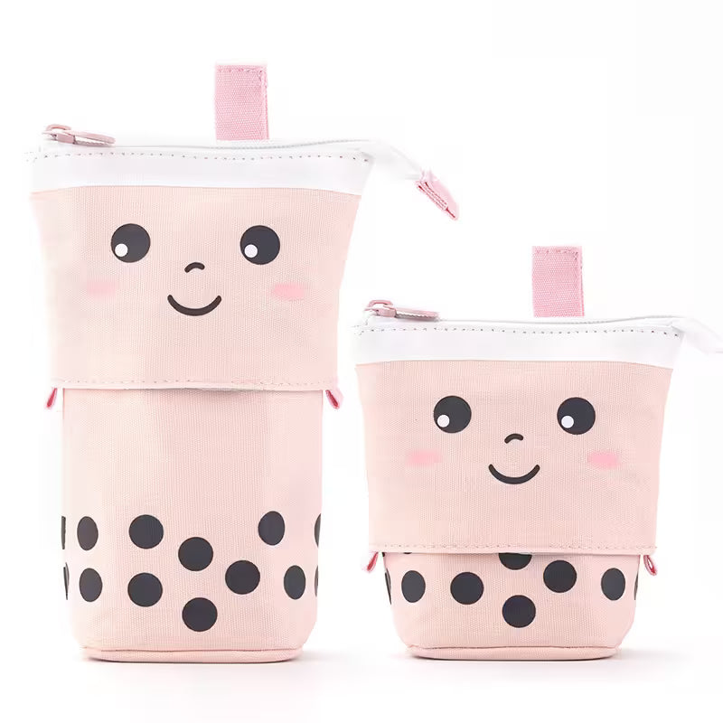 Telescopic Pencil Bag With Cute Smiley Face | Pop-Up Canvas Pencil Case | 5 Colors | School, Desk & Stationery Organizer for Students