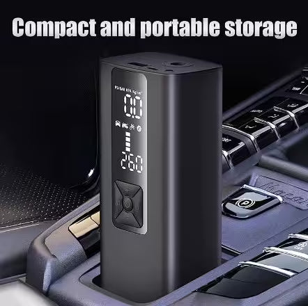 Compact and portable power station with digital display on a car dashboard