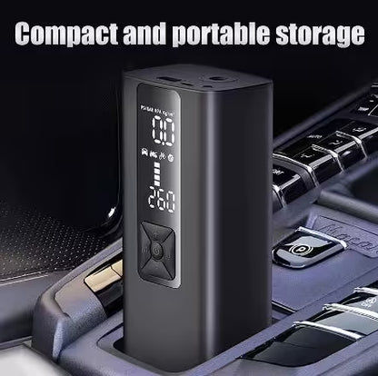 Compact and portable power station with digital display on a car dashboard