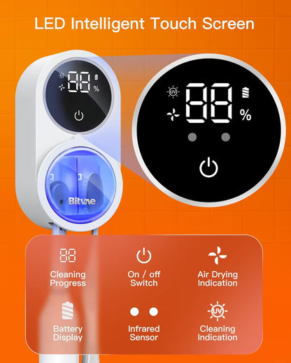 LED Intelligent Touch Screen device with digital display on an orange background
