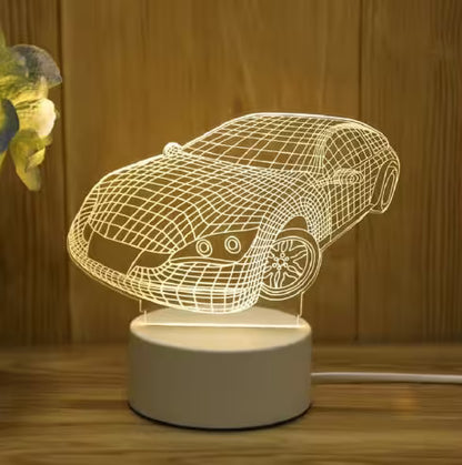 Car-shaped night light on a wooden surface