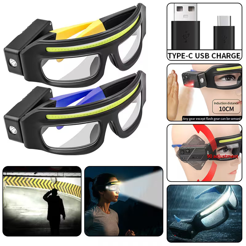 Goggles with USB charging feature and various functionalities on a white background