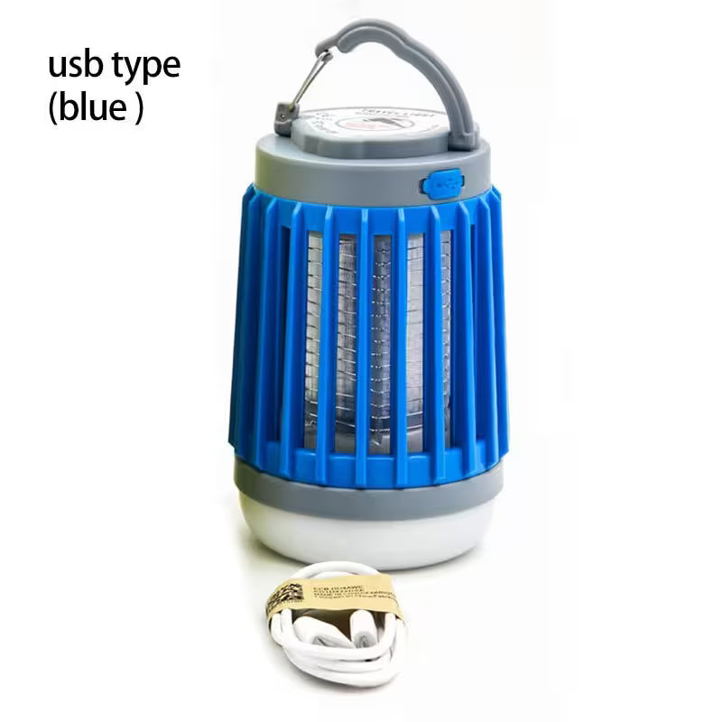 Blue USB lantern with power cord on a white background